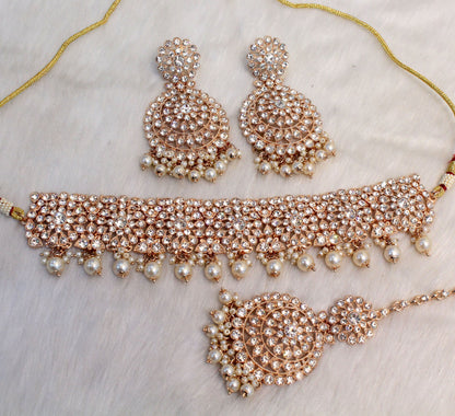 Choker Set/ Rose gold, Silver Bollywood Jewellery/Indian choker westorange set