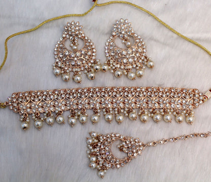 Choker Set Necklace Set/ Rose gold, Silver, Gold white Bollywood choker vinland Jewellery