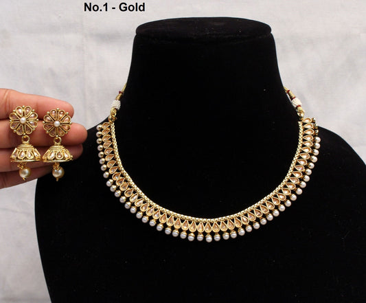 Indian Polki Necklace set  Jewellery / Bollywood Style Gold Finish South Indian wedding bridal olean Jewellery/gift for her