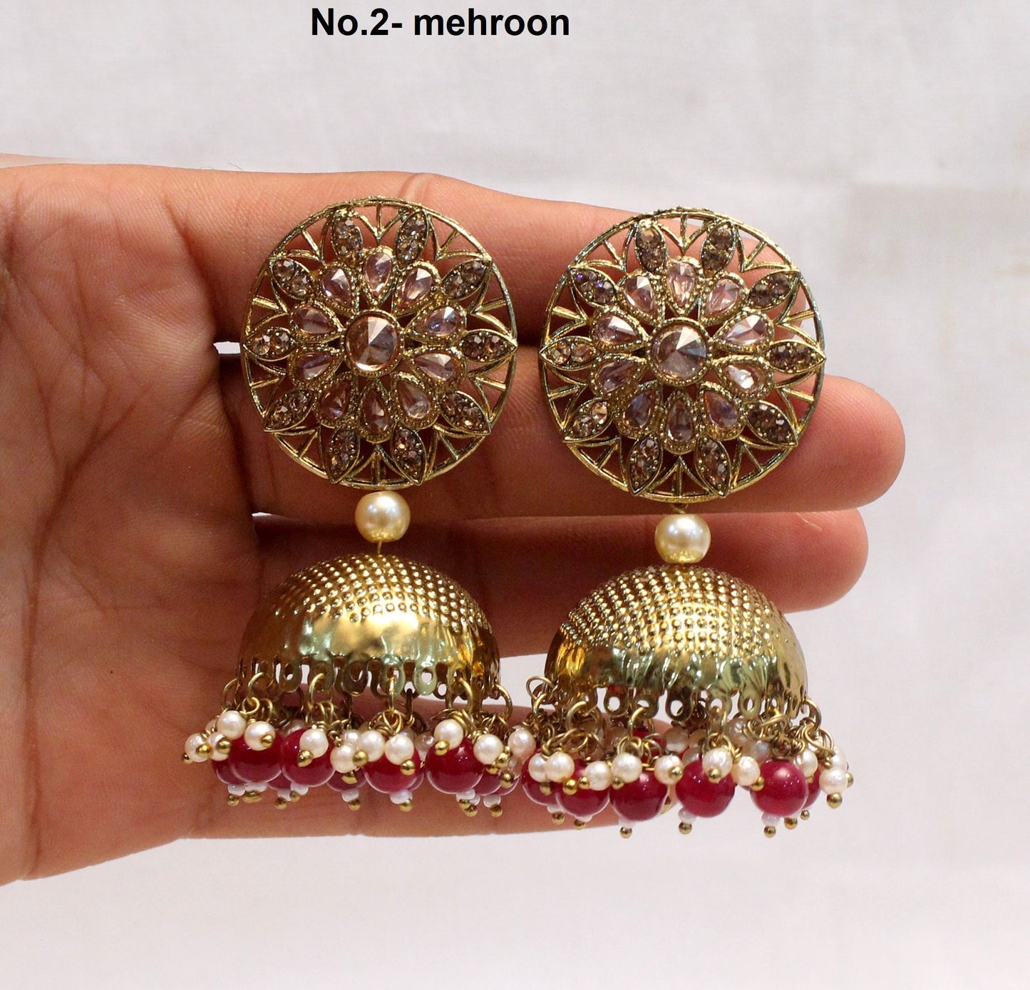 Indian Jhumka Earrings Jewellery/Punjabi Gold Bollywood Wedding Indian Jewelry Bridal Pink, peach , blue, red ,mehroon, Jhumka Jhumki Earrings