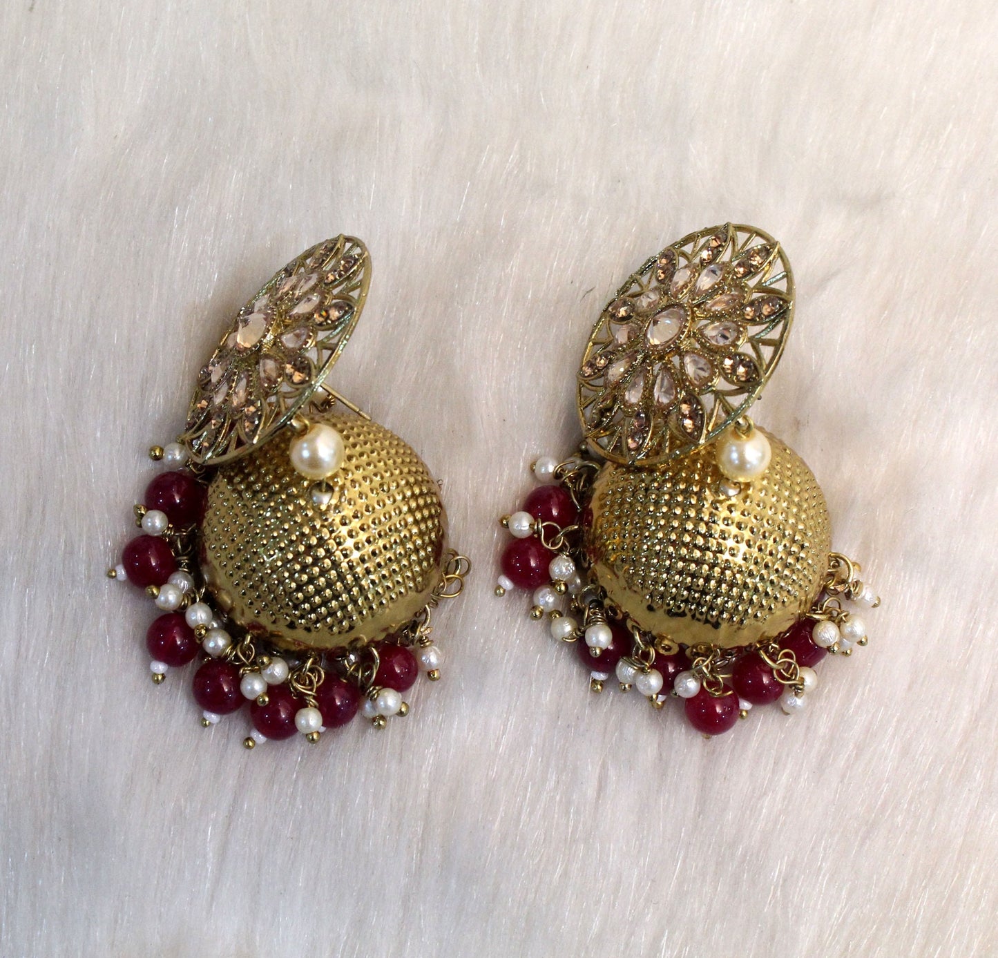 Indian Jhumka Earrings Jewellery/Punjabi Gold Bollywood Wedding Indian Jewelry Bridal Pink, peach , blue, red ,mehroon, Jhumka Jhumki Earrings