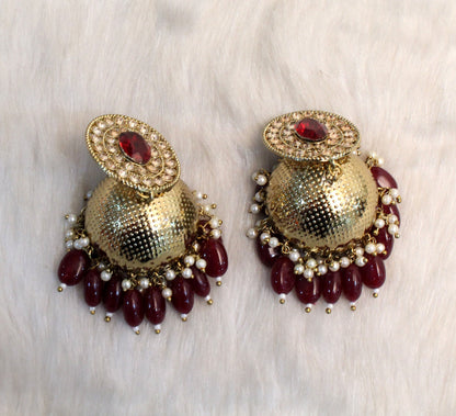 Indian Jhumka Earrings Jewellery/Punjabi Gold Bollywood Wedding Indian Jewelry Bridal mahroon, grey, gajri, pink, green Jhumka Earrings