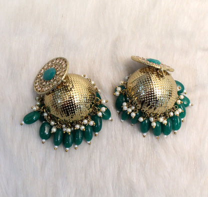 Indian Jhumka Earrings Jewellery/Punjabi Gold Bollywood Wedding Indian Jewelry Bridal mahroon, grey, gajri, pink, green Jhumka Earrings