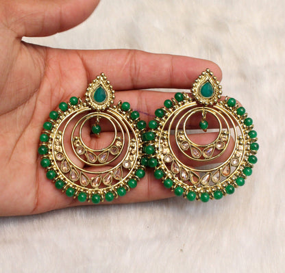 Indian Jewellery/Gold Indian Earrings Tikka Set/Indian Green, maroon chand balli  Earrings Set Jewellery/Wedding Bridal Bollywood Jewellery Set