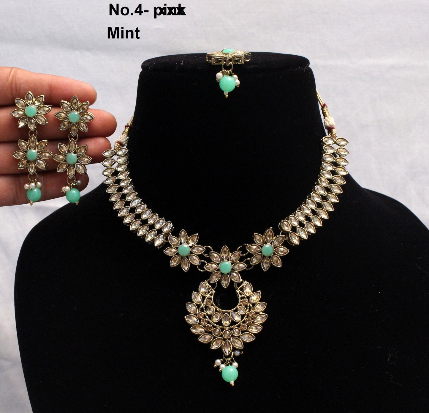 Indian  Jewellery/Dark gold/maroon/green/mint/grey Bridal Kundan necklace Set/Bollywood Gold Indian Jewellery Necklace Set