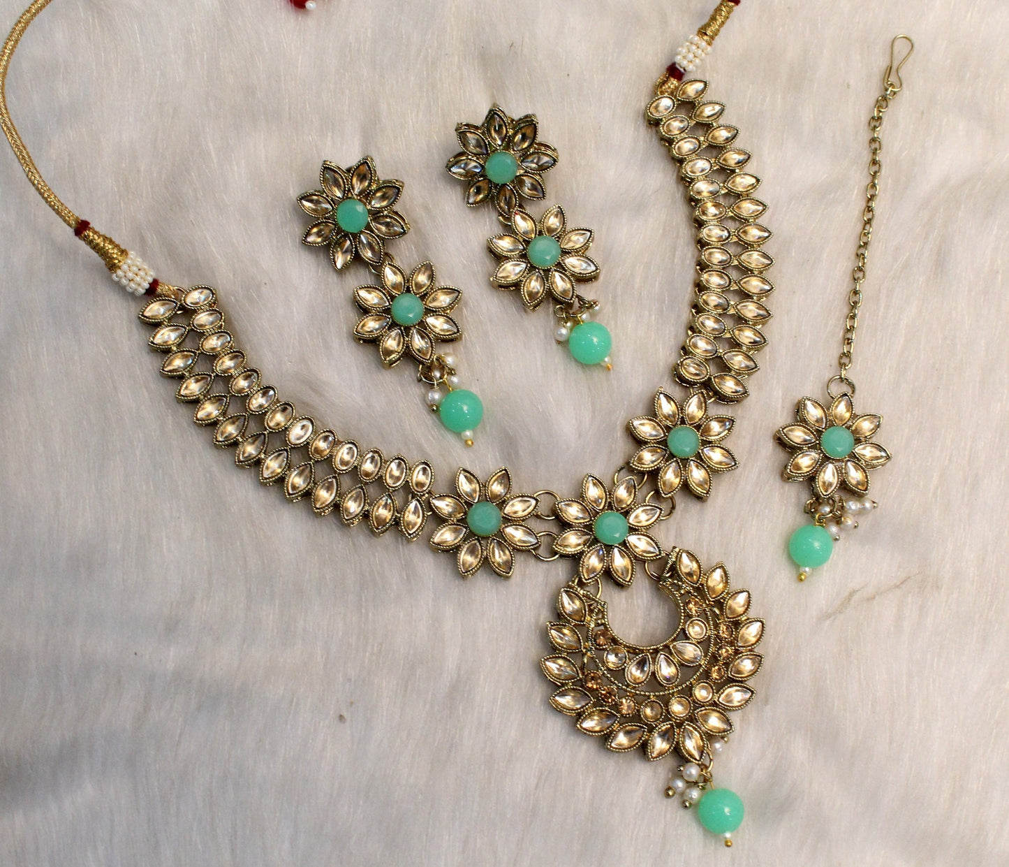 Indian  Jewellery/Dark gold/maroon/green/mint/grey Bridal Kundan necklace Set/Bollywood Gold Indian Jewellery Necklace Set