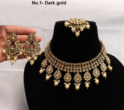 Indian  Jewellery/dark gold/Ruby/pastel green/Bridal Kundan necklace hero Set