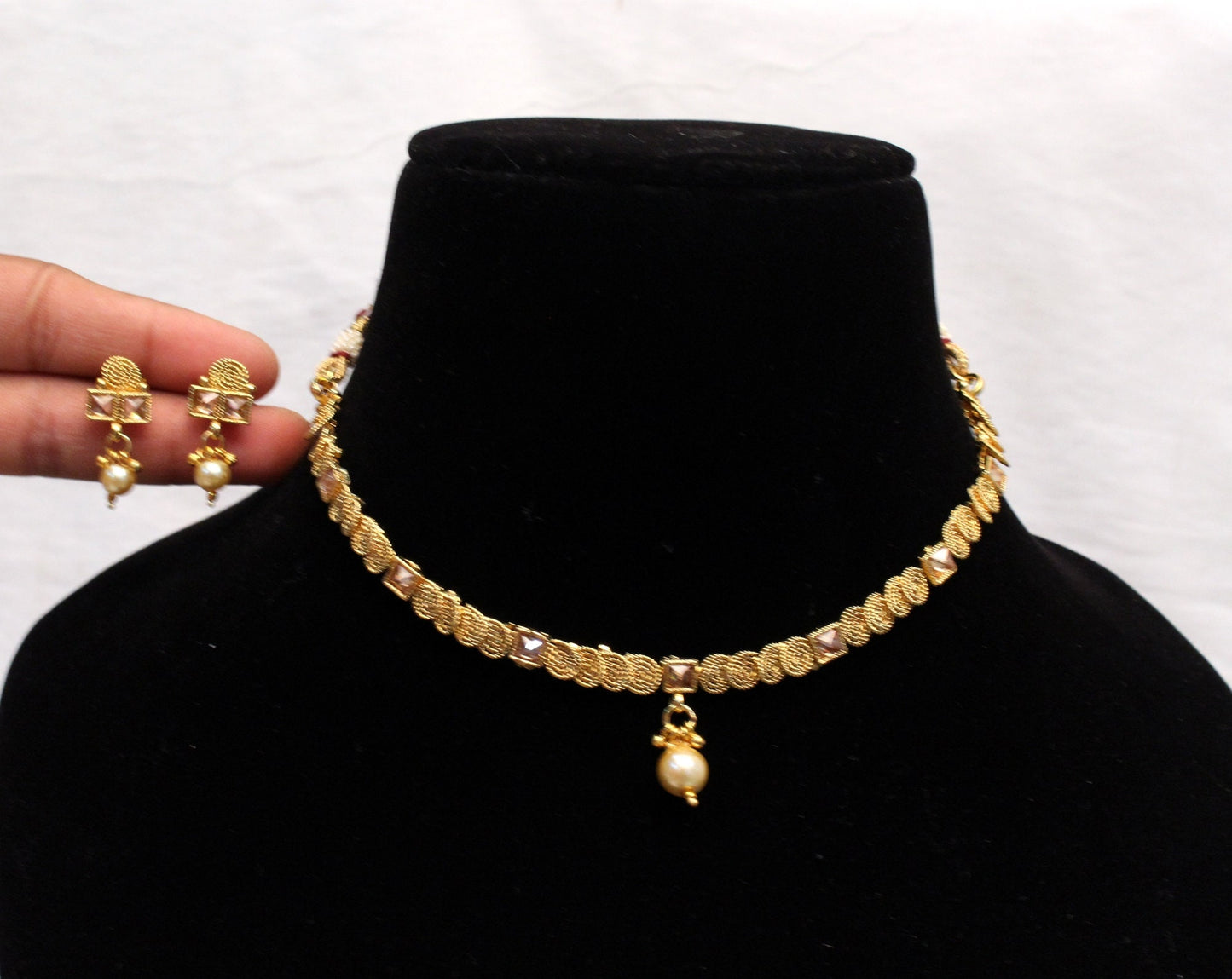 Indian Polki Necklace set  Jewellery / Bollywood Style Gold Finish South tara Indian wedding olean bridal Jewellery