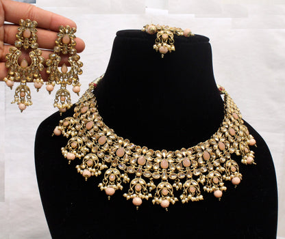 Indian  Jewellery/Dark gold/maroon/pastel green/green/peach Bridal Kundan necklace Set/Bollywood Gold Indian hira Jewellery