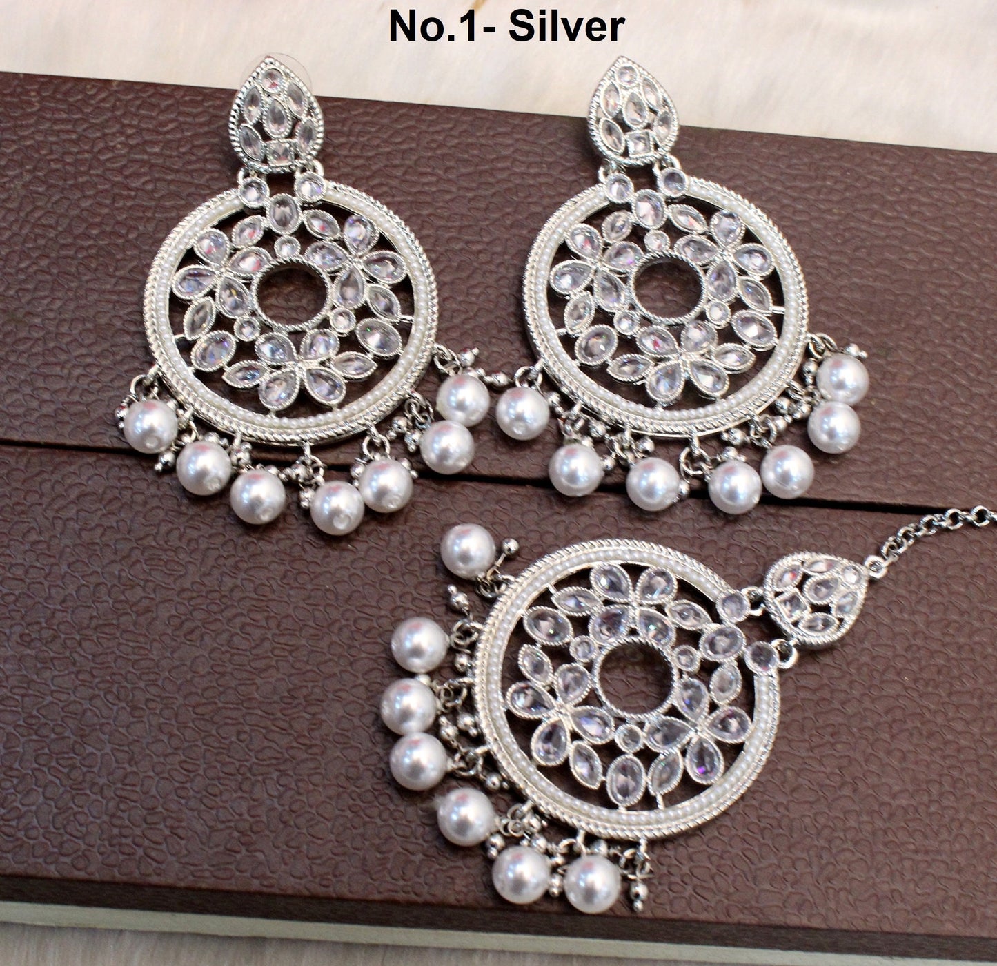 Indian Jewellery/Silver Indian Chand Balli Round Earrings tikka set/Indian Crystal silver Bridal Earrings Set Jewellery/ Bollywood Jewellery