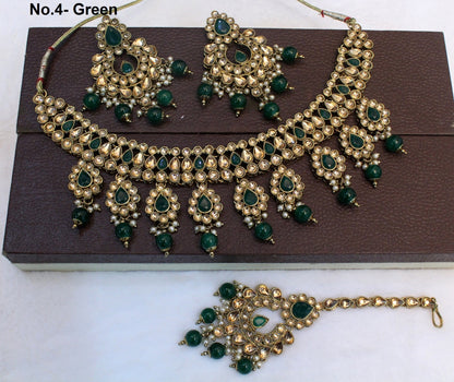 Indian  Jewellery/dark gold/Ruby/pastel green/Bridal Kundan necklace hero Set