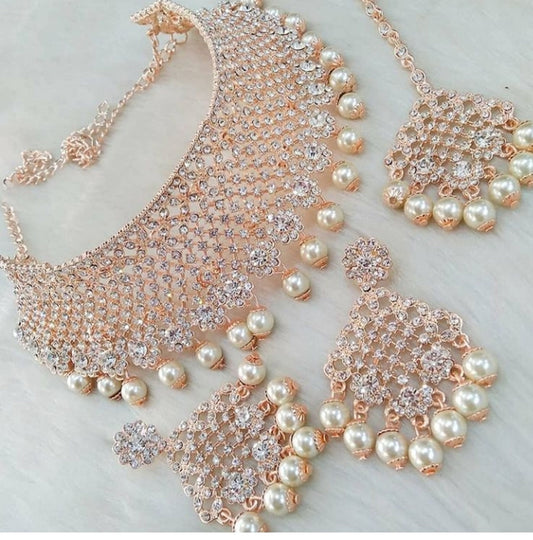 Rose Gold Choker /Gold Carret White Choker Set/ Bollywood Necklace Set/Indian choker necklace set/Gold Bridesmaid Jewellery/Women Necklace