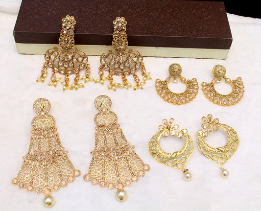 Indian Jewellery/Gold Earrings chand balli Set/Indian Earrings Punjabi Bollywood Set Jewellery/Pakistani Punjabi Bollywood Set