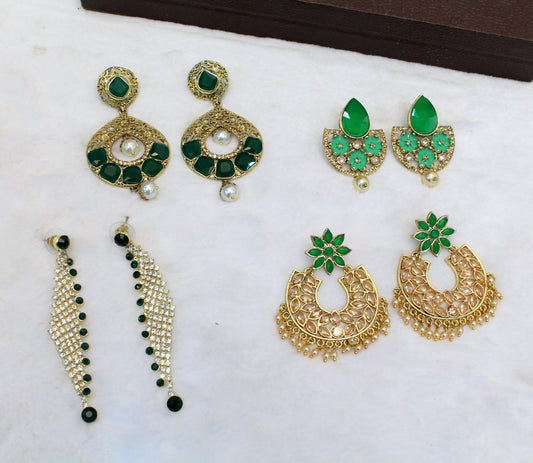 Indian Jewellery/Gold Earrings green chand balli Set/Indian Earrings Punjabi Bollywood Set Jewellery/Pakistani Punjabi Bollywood Set