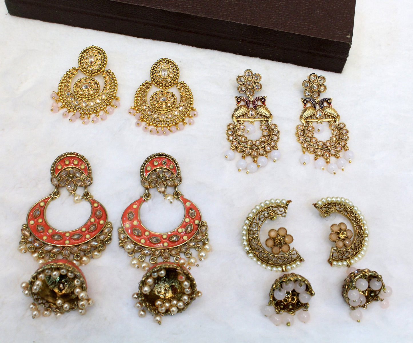 Indian Jewellery/Gold Earrings pink chand balli Set/Indian Earrings Punjabi Bollywood Set Jewellery/Pakistani Punjabi Bollywood Set