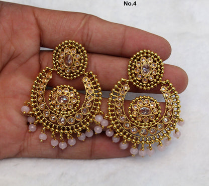 Indian Jewellery/Gold Earrings pink chand balli Set/Indian Earrings Punjabi Bollywood Set Jewellery/Pakistani Punjabi Bollywood Set