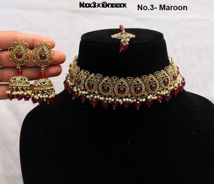 Choker Set Gold Necklace Jewellery Set/Bollywood Jewellery/Pink, green Indian choker necklace set/Bridesmaid Jewellery/Women Necklace set