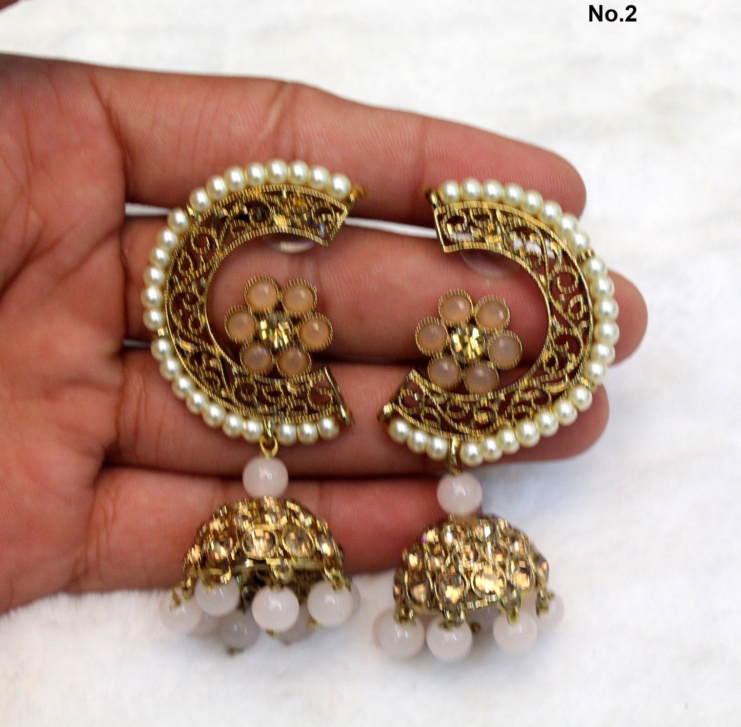 Indian Jewellery/Gold Earrings pink chand balli Set/Indian Earrings Punjabi Bollywood Set Jewellery/Pakistani Punjabi Bollywood Set