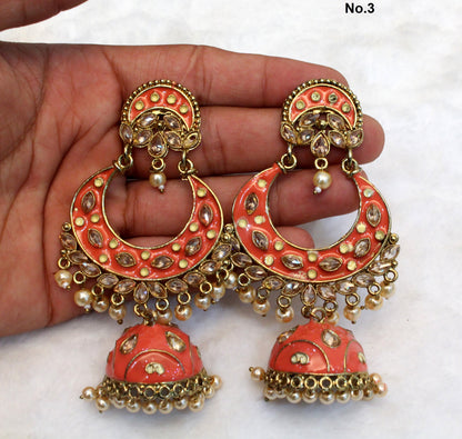 Indian Jewellery/Gold Earrings pink chand balli Set/Indian Earrings Punjabi Bollywood Set Jewellery/Pakistani Punjabi Bollywood Set