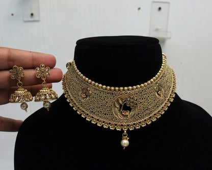 Choker Set Polki indian Jewellery Necklace Set/ Bollywood Style Gold Finish South Indian bridal Jewellery