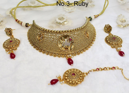 Choker Set Polki indian Jewellery Necklace Set/ Bollywood Style Gold Finish South Indian bridal Jewellery