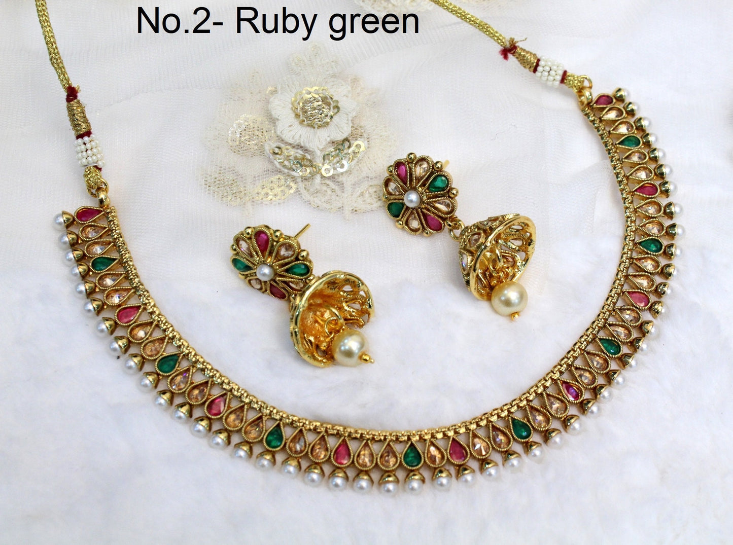 Indian Polki Necklace set  Jewellery / Bollywood Style Gold Finish South Indian wedding bridal olean Jewellery/gift for her