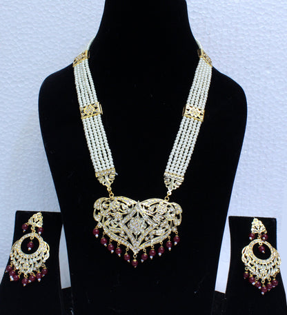 Long necklace Rani Haar Set/Jadau Indian Navrattan Necklace Set/Bridal Punjabi Indian Pakistani Jewellery/Bollywood Muslim Long Necklace Set