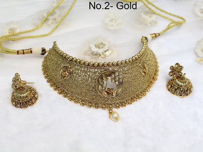 Choker Set Polki indian Jewellery Necklace Set/ Bollywood Style Gold Finish South Indian bridal Jewellery