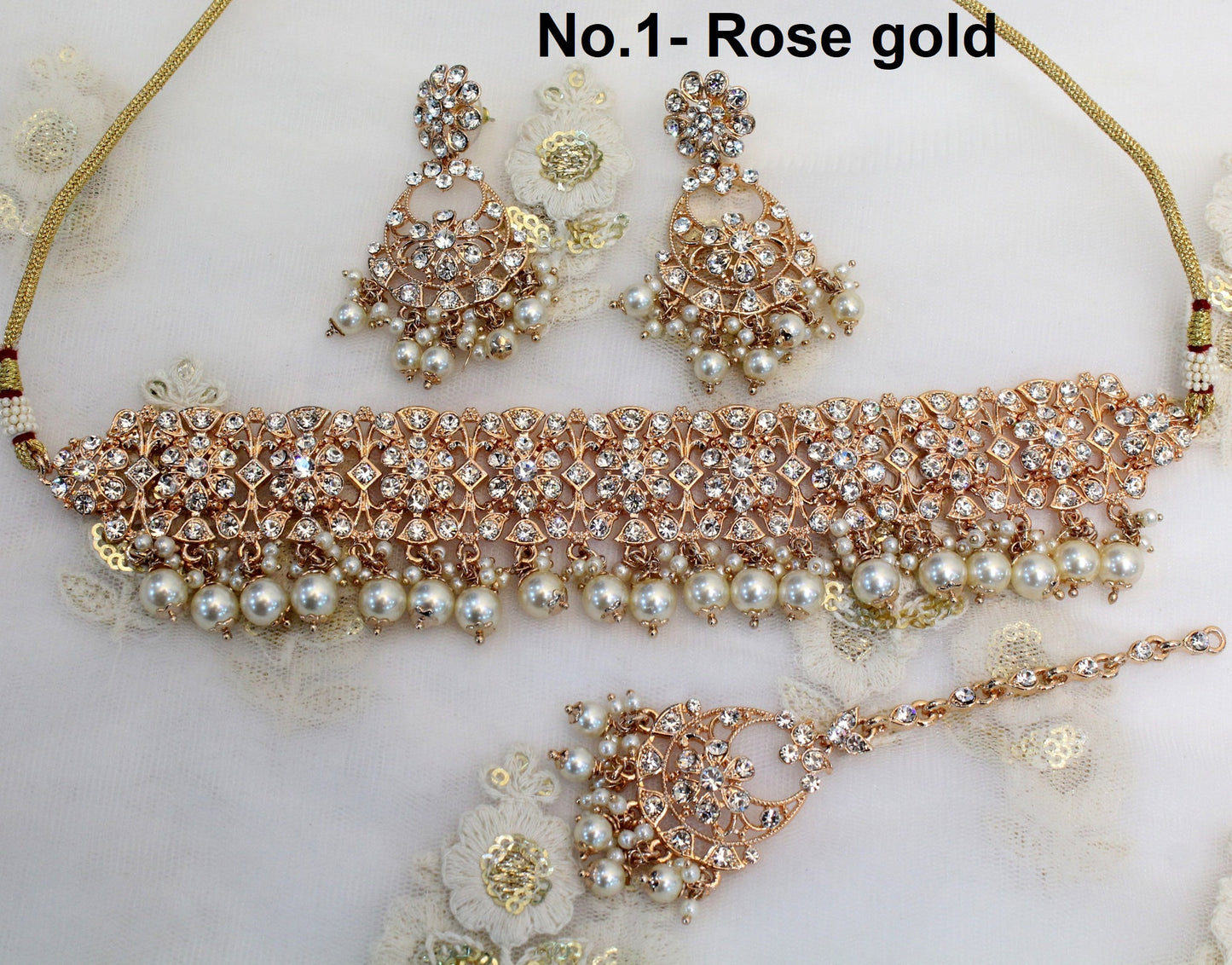 Choker Set Necklace Set/ Rose gold,Bollywood Jewellery/Indian choker necklace set/Bridesmaid chand Jewellery