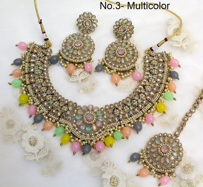 Indian  Jewellery/Antique gold peach. multicolor, pink necklace cello Set