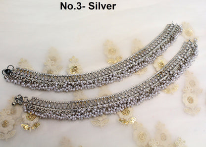 Anklets Payal Foot Bracelet Indian Gold , Silver pair Anklets Foot Bracelet Payal Jhanjar Jewellery Jewellery/Traditional Bollywood Panjeb