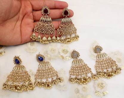 Indian Jewellery/Indian Earrings Set/dark gold chand balli  Earrings Set Jewellery/Wedding Bridal /Bridesmaid chandeliers Jewellery