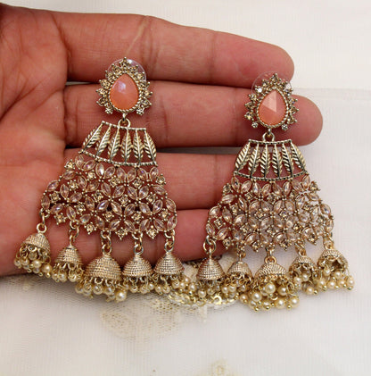 Indian Jewellery/Indian Earrings Set/dark gold chand balli  Earrings Set Jewellery/Wedding Bridal /Bridesmaid chandeliers Jewellery