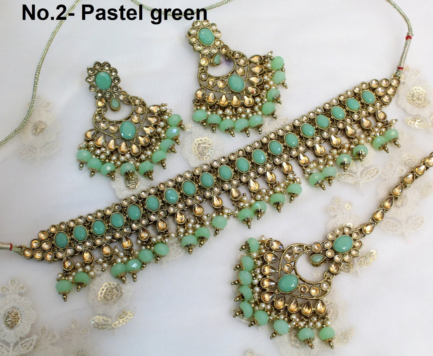 Indian Jewellery ,Kundan Choker Set/ Gold white, Pastel green choker set/ Wedding Bollywood Bridal kundan choker Set