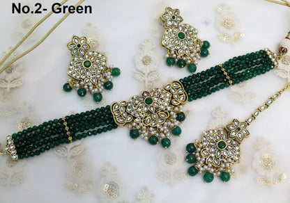 kundan Choker Set Necklace Earrings Set/Gold white, Green, Gajjri choker set Indian Jewellery Necklace Set/Indian Choker Set