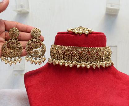 Indian Jewellery Choker  Set gold Necklace Set/Bollywood Jewellery/Indian dark gold , carlsbad silver choker set/Bridesmaid Jewellery choker set/Necklace set