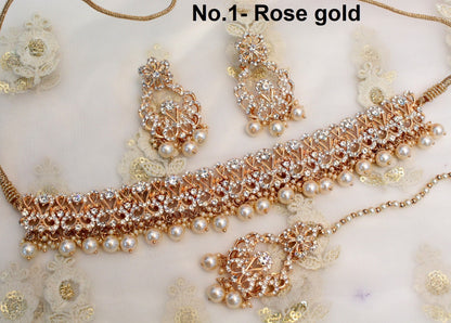 Choker Set/ Rose gold, silver choker Bollywood Jewellery/Indian choker necklace set/Bridesmaid Jewellery/Gift for her