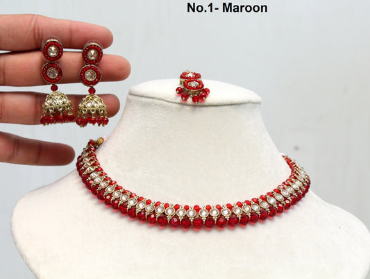 Maroon Necklace Set/ Necklace Set Jewellery set /Indian Antique necklace set/Bridesmaid trenton Jewellery/Indian jewellery Set/Silver,green set