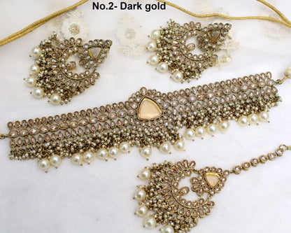 Buy Choker Set gold Choker Set/ Bollywood Jewellery/dark gold Indian choker necklace set/ Bridesmaid Jewellery/Women Necklace set