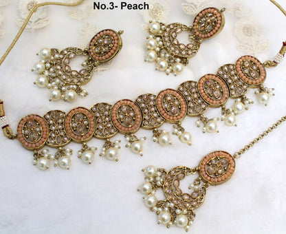 Indian  Jewellery choker Tikka Set/Dark gold, Pastel green Bollywood choker Set/Indian choker Mehndi Polish necklace set