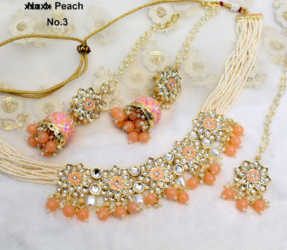 Indian Jewellery/Kundan Necklace Set /Bollywood Choker Style Gold Maroon Peach Green Necklace Set Wedding Bridal Ethnic Jewellery Set