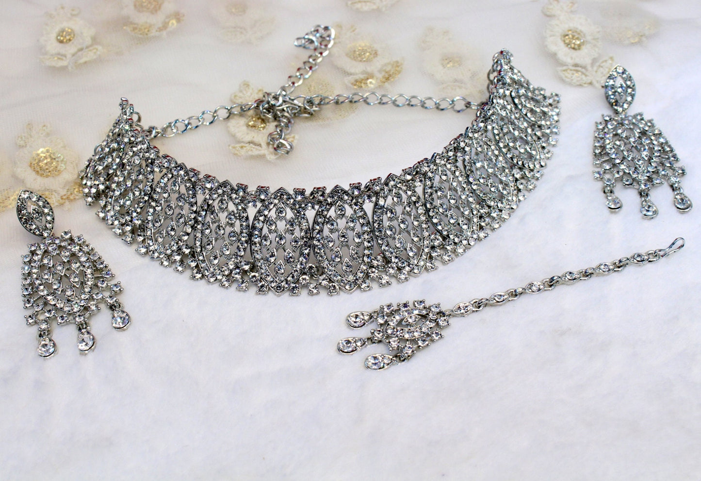 Silver Choker /Silver Choker Necklace Set/ Bollywood Necklace Set/Indian choker necklace set/Silver Jewellry/Women Necklace