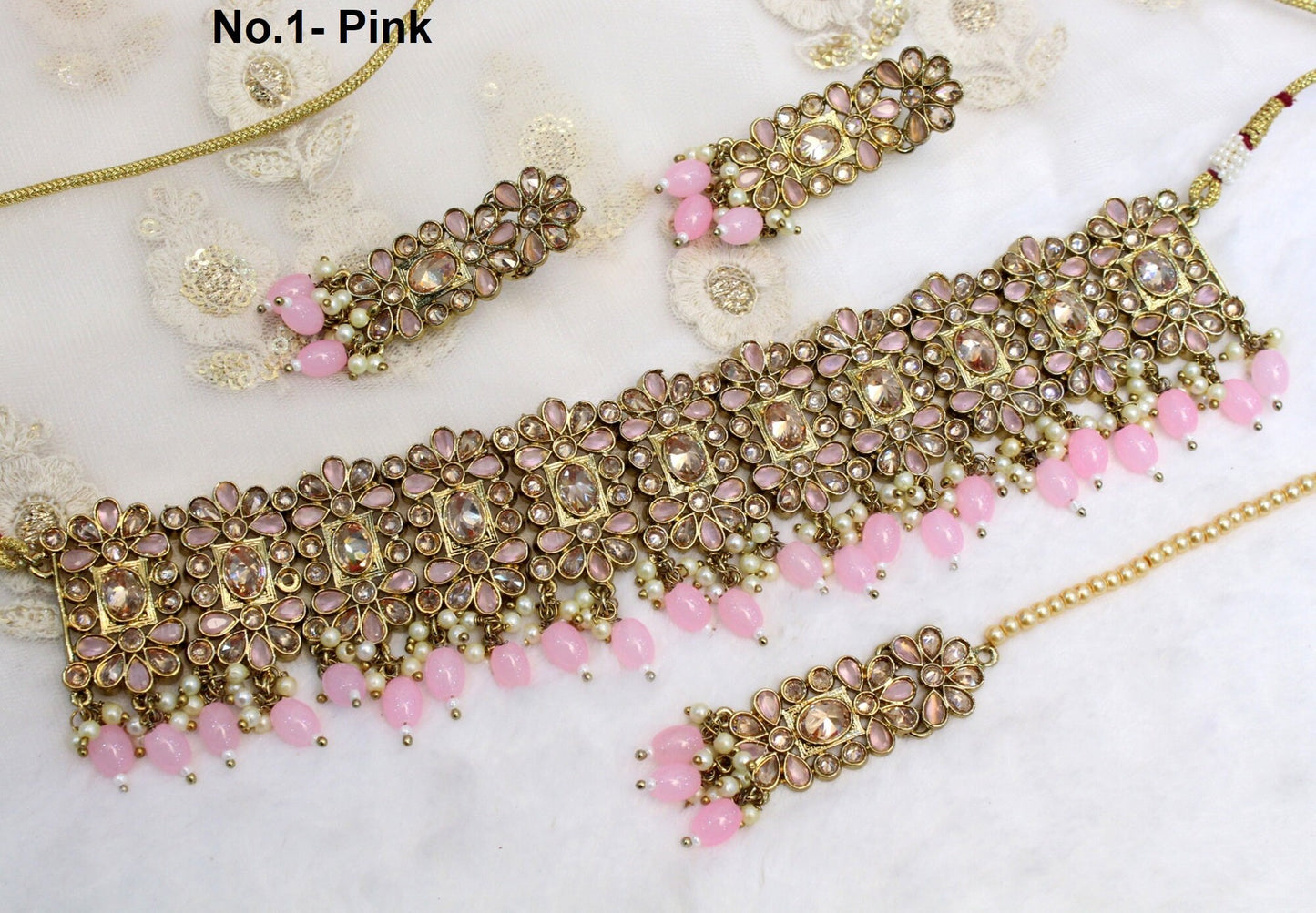 Indian  Jewellery/Dark gold Mint, Pink choker Set/Bollywood Gold Indian  Jewellery Set /Bridesmaid sets