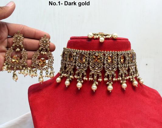 Indian  Jewellery/Dark gold,  Mint choker Set/Bollywood Gold Indian  Jewellery Set /Bridesmaid sets