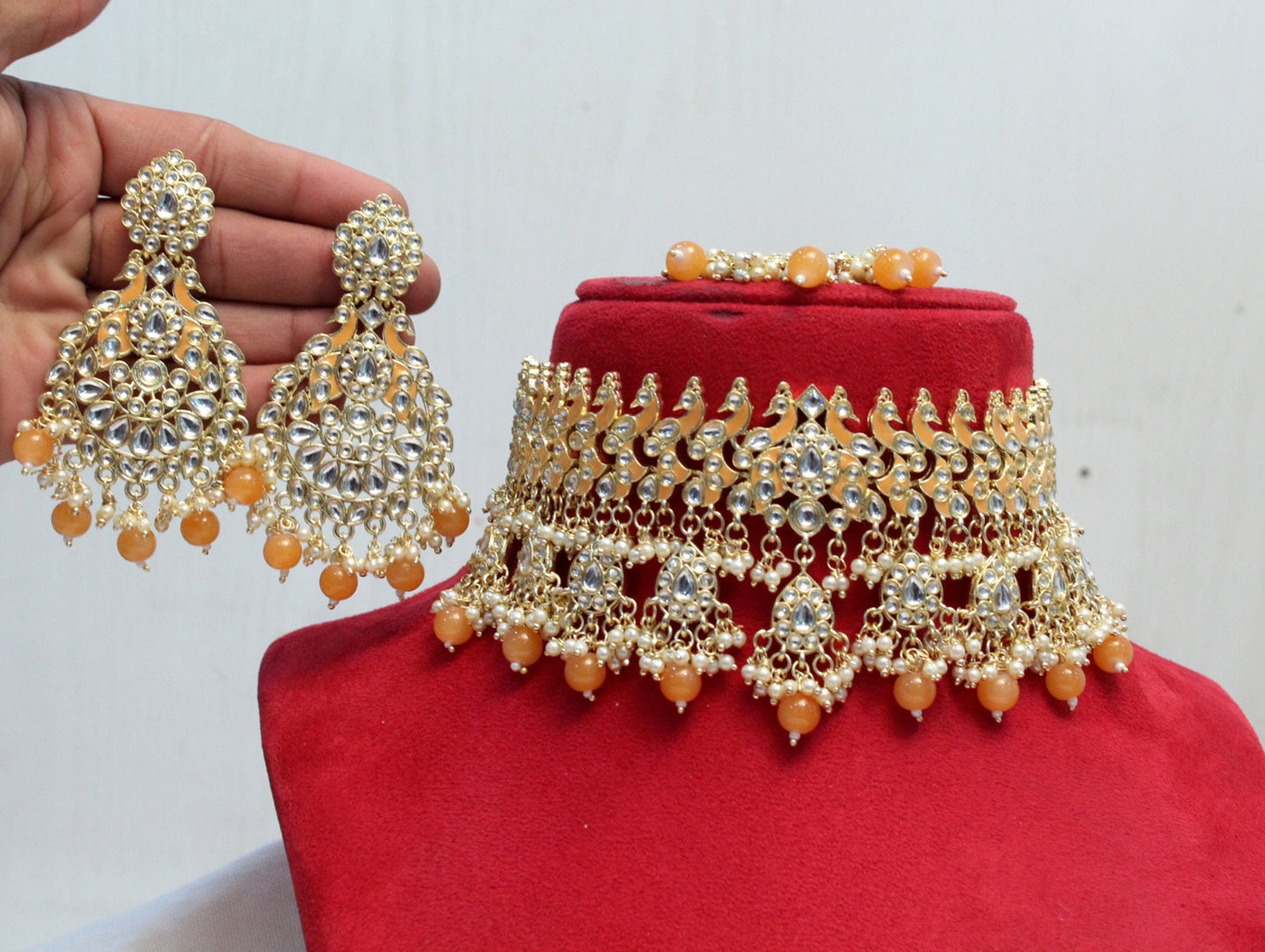 Indian Jewellery/Kundan Choker Set /Bollywood Choker Style Gold Necklace Set Wedding Bridal Ethnic Jewellery Set