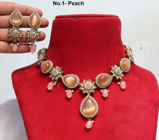 Indian  Jewellery/Dark gold C-green, Peach necklace Set/Bollywood Gold Indian Jewelry Jewellery Set /Bridesmaid jewellery sets