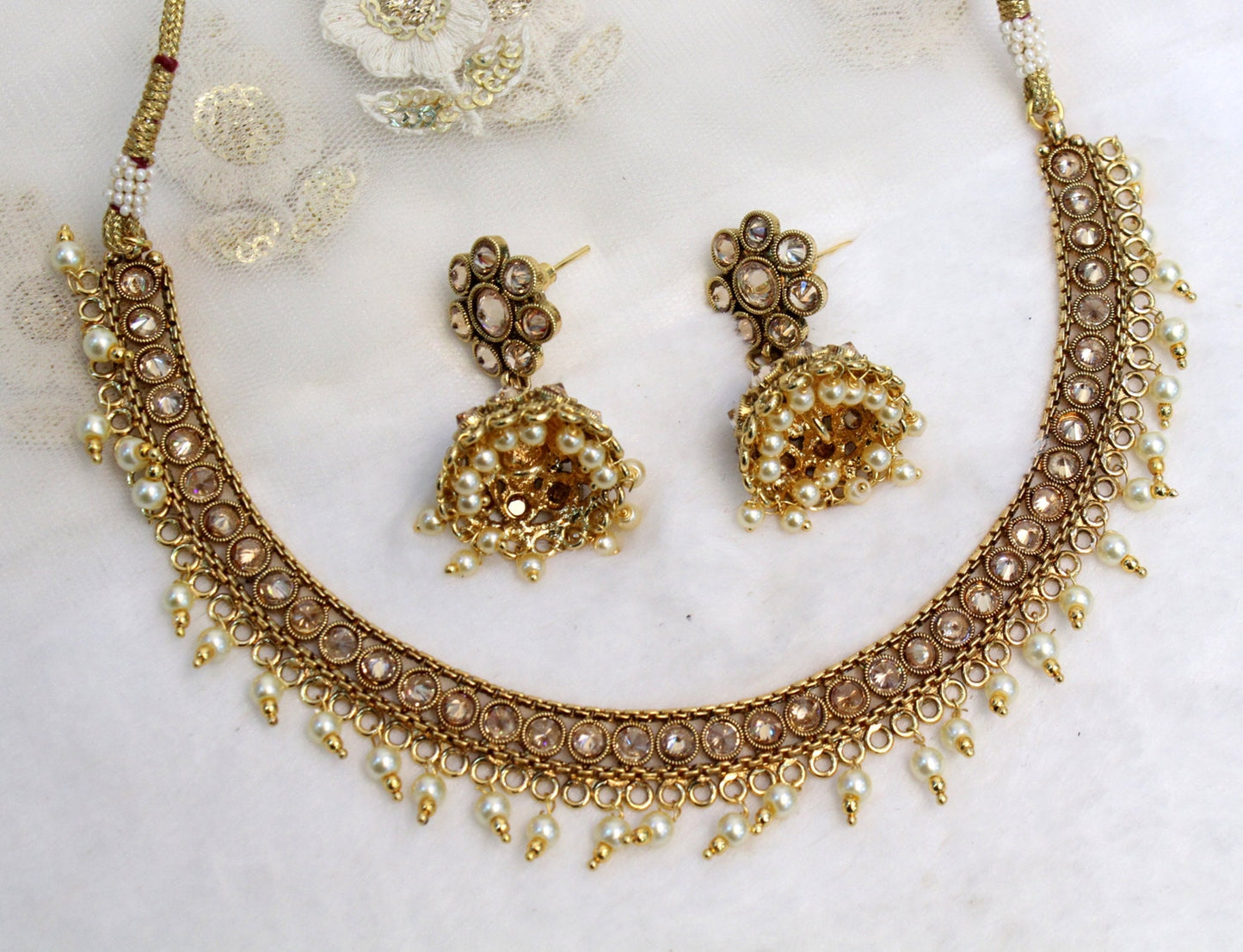 Indian Polki Necklace set  Jewellery / Bollywood Style Gold Finish South Indian wedding bridal olean Jewellery/gift for her