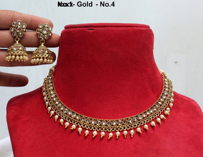 Indian Polki Necklace set  Jewellery / Bollywood Style Gold Finish South Indian wedding bridal olean Jewellery/gift for her