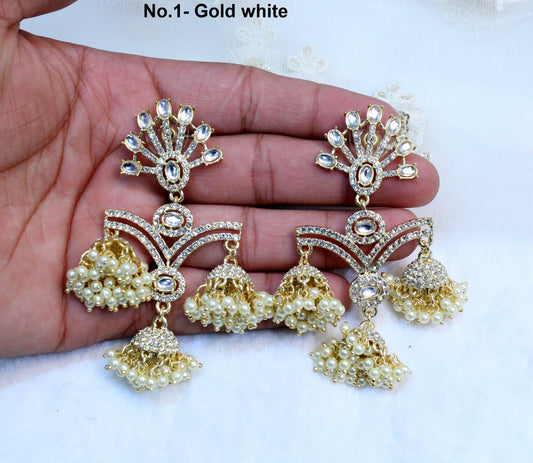 Indian Jewellery/Gold Earrings jhumka Set/Indian Earrings Punjabi Bollywood Set Jewellery/Pakistani Punjabi Bollywood Set