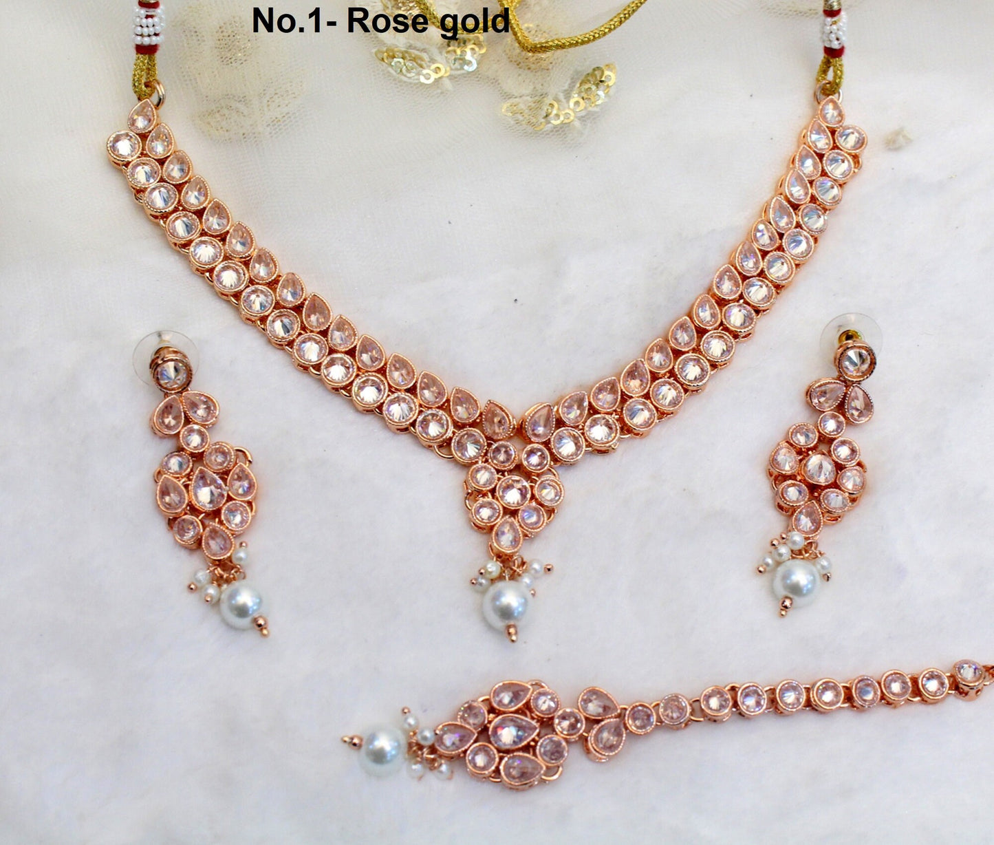 Necklace set /Rose Gold Necklace Set/ Bollywood Necklace Set/Indian Rose gold necklace set/Gold Bridesmaid Jewelry/Women Necklace